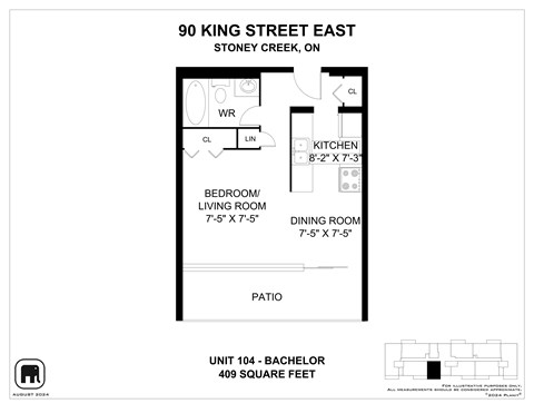 A floor plan for a 409 square feet apartment at 90 King Street East.